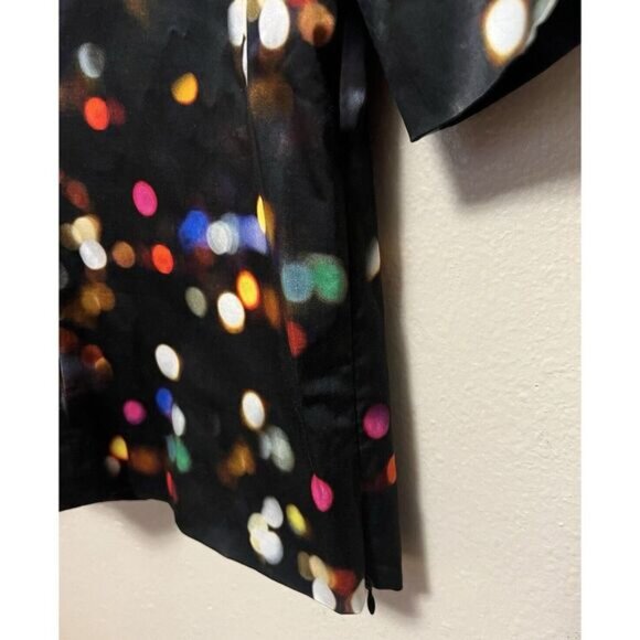 Milly City Lights Black Blouse Top Short Sleeve Shirt Zips Abstract Dot Womens 2 - Picture 7 of 13